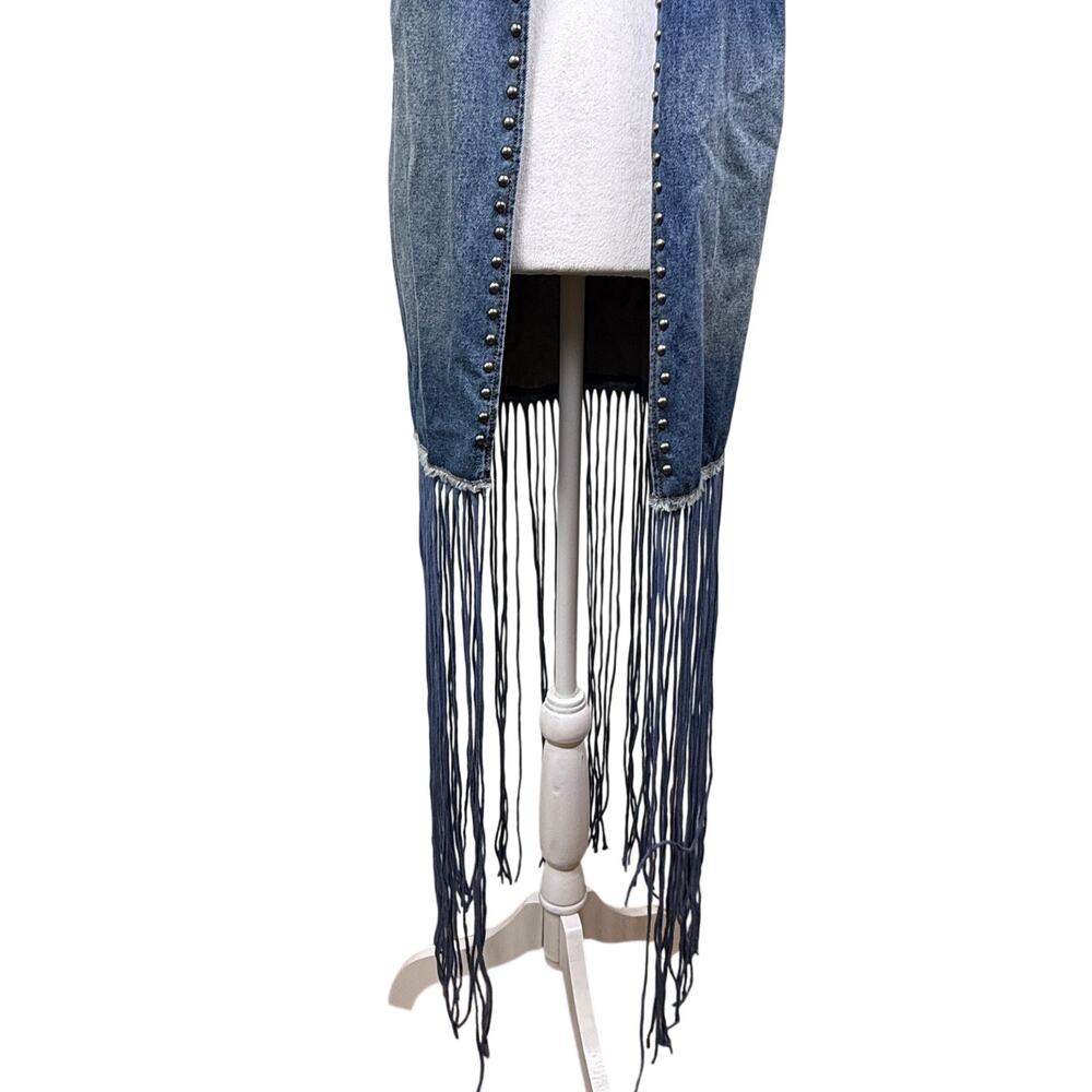 Crazy Train Denim Studded Fringe Vest Western Cowgirl Chic Rodeo Small - Picture 6 of 16